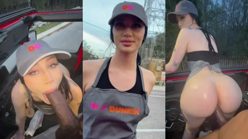 Dunkin Donuts Employee Full Session with Drive Through Customer in the Parking Lot
